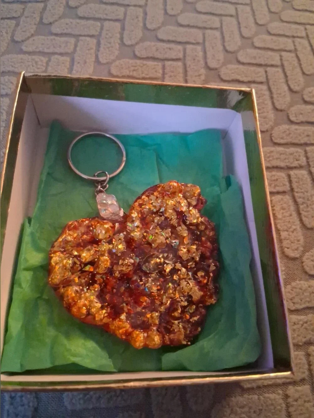 Handmade Red and Gold Heart Keychain - Resin Charm